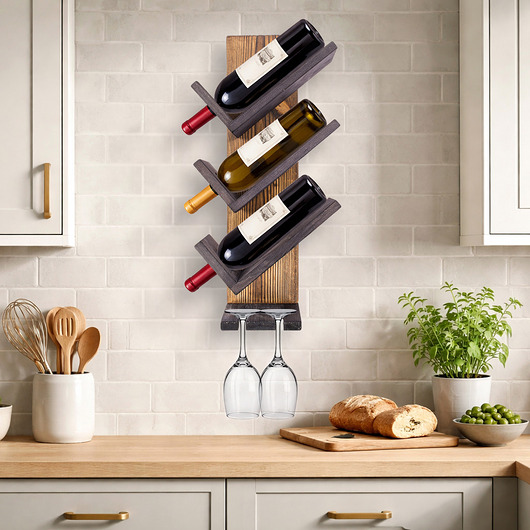 wieszaki Drewniany Wieszak ścienny John Paddle na Wino i Kieliszki Burned Prawy