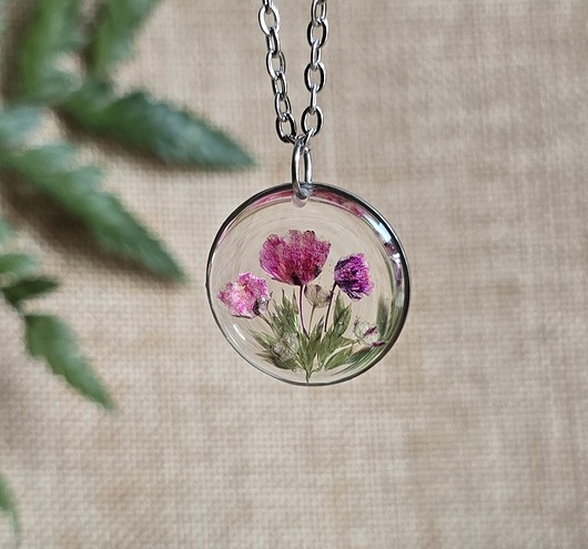 wisiory Srebrny wisiorek prawdziwe kwiaty różowe