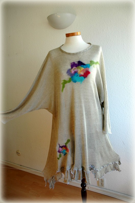 Grey delikate tunic malowane lnem