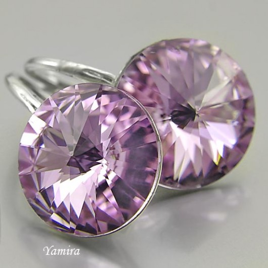 kryształ Swarovski Rivoli Violet 12mm kolczyki yamira