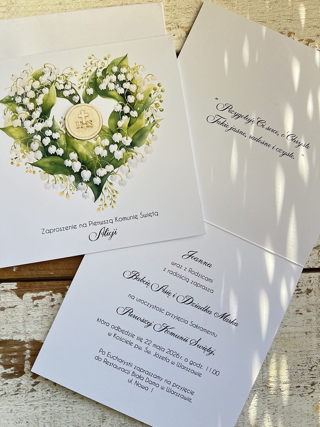 zaproszenia na komunię Białe eleganckie zaproszenia komunijne, na komunię