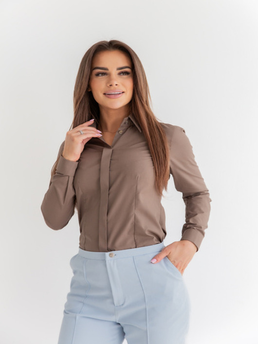 bluzki z długim rękawem damskie Slim womens shirt brown ginny