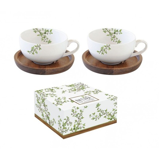 Filiżanka 2 szt. Porcelanowa Drewniany Spodek II MIA home
