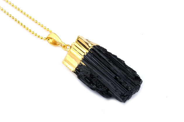 Colare Surowy Turmalin Czarny złoto Brazi Druse Jewelry