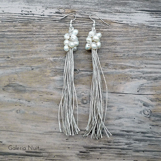 kolczyki chwosty Kolczyki chwosty Perły i len długie