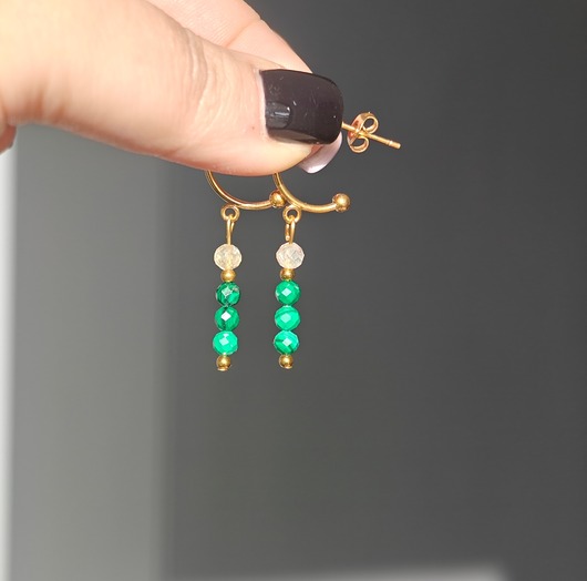 kolczyki z kamieniami Kolczyki malachit cytryn