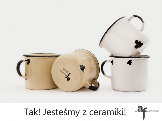 2 Kremowe i 2 Białe Kubki - 'Jestem z Ceramiki' Agaf Design