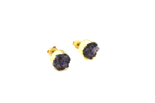 Earrings Druzy Ametystu złoto Brazi Druse Jewelry