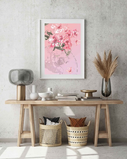 plakaty Plakat Collage Upadam w toń łapiąc za płatki piwonii róż