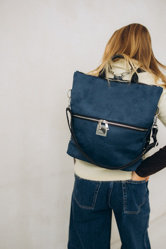 plecaki Plecak / torba 2 w 1 z nubuku tapicerskiego granatowy