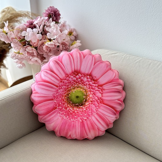 poduszki z grafiką Poduszka Duża Kwiat Gerbera Różowa
