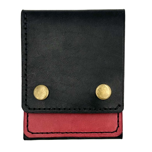 portfele damskie Czarno-czerwony portfel skórzany ręcznie uszyty na karty.