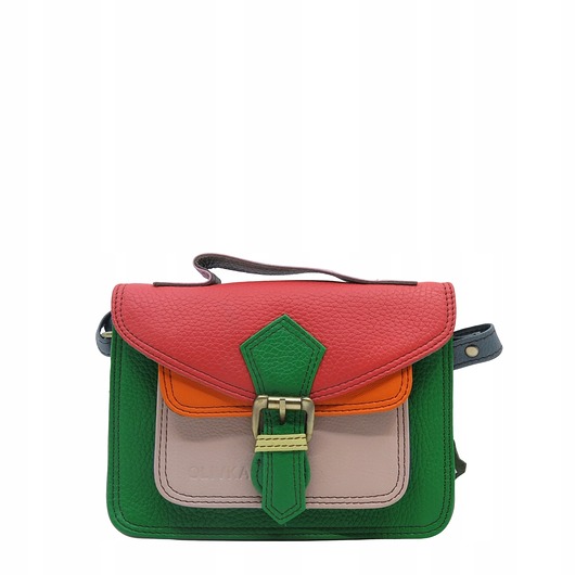 torby na ramię Torebka damska skórzana listonoszka kolorowa rączka regulowany pasek OLIVKA