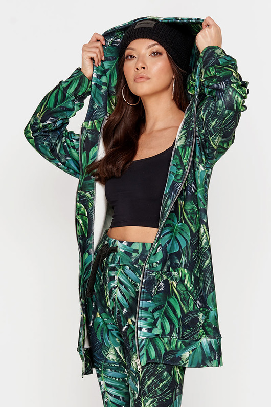 bluza z kapturem damska Bluza Green Monstera Zip