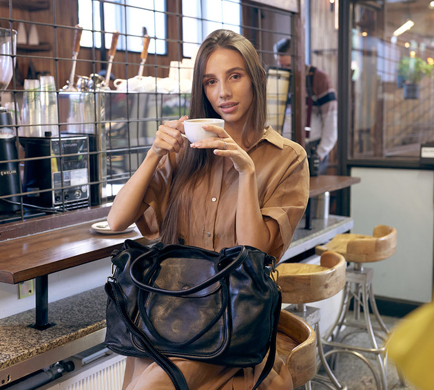 torby XXL Torebka skórzana shopper bag ispirato dalla natura czarna