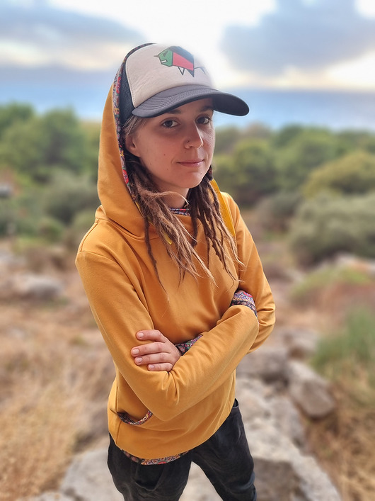 bluza z kapturem damska Bluza kangurka "Musztarda - Mandala"