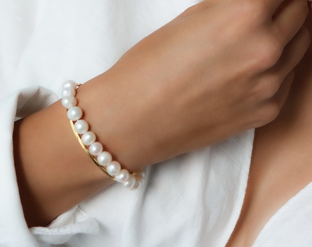 bransoletki złote Bransoletka z naturalnych pereł słodkowodnych- srebro 925 pozłacane