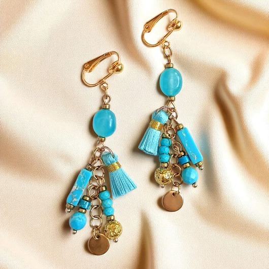 klipsy Turkusowe klipsy Boho : długie i fikuśne