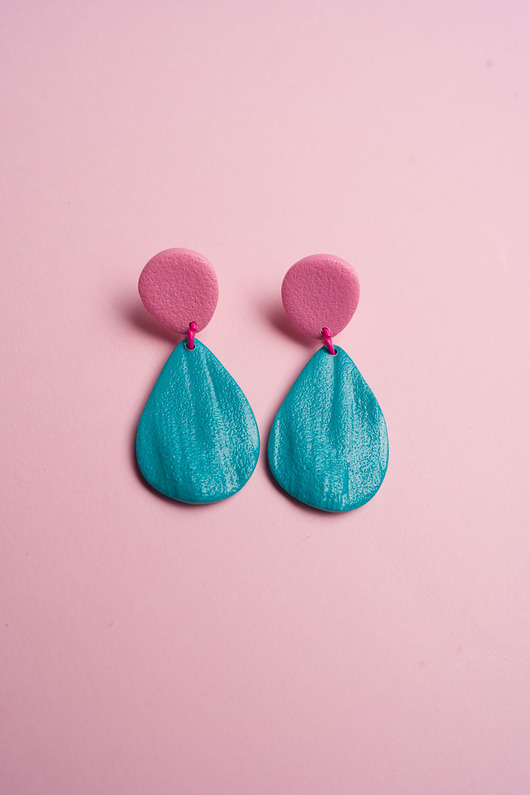 kolczyki z masy plastycznej Wiszące sztyfty listki dwukolorowe