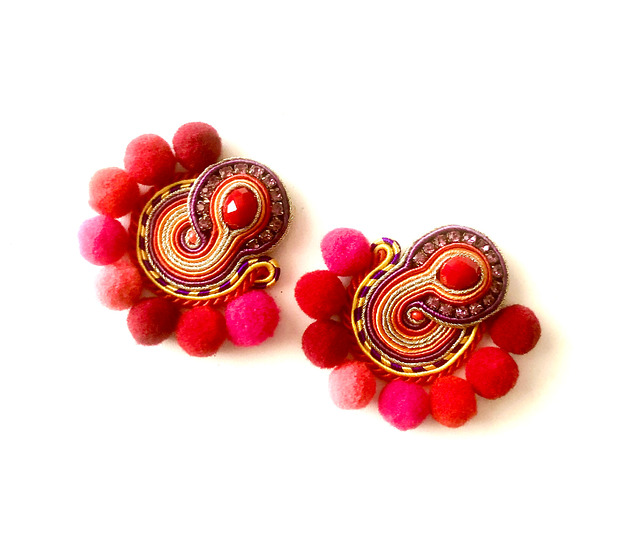 kolczyki soutache Kolczyki Red Pompoms