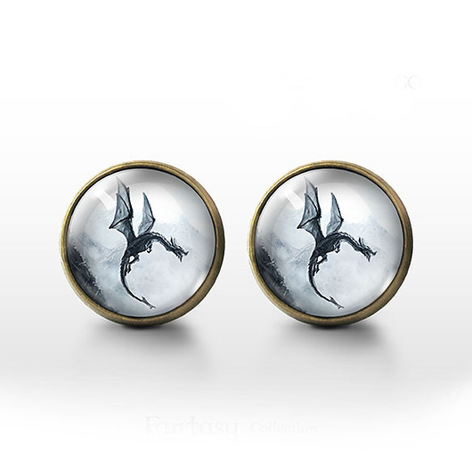 kolczyki szklane Kolczyki sztyfty - Czarny smok - brąz