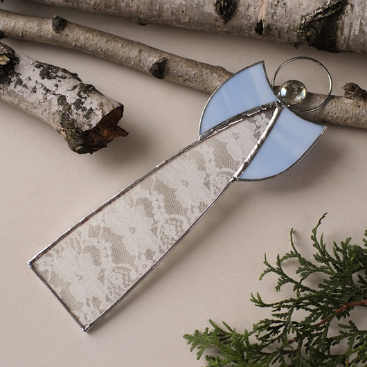 Na Chrzest anioł biały,niebieskie skrzydła BeArt Handmade