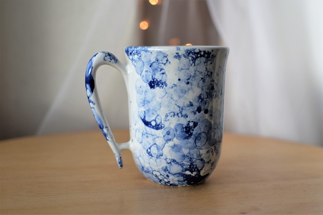 kubki Kubek  Biały & Kobalt Marmur Ceramiczny 300ml