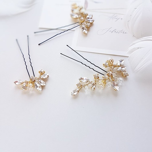 Ślubne ozdoby do włosów Gold sparkle - kryształowe kokówki ślubne.