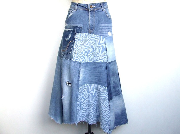 spódnice maxi Patchworkowa spódnica jeans r. 40