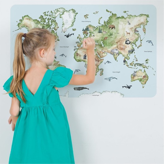 naklejki ścienne do pokoju dziecka Mapa  Świata dla dzieci naklejki na ścianę  "L"
