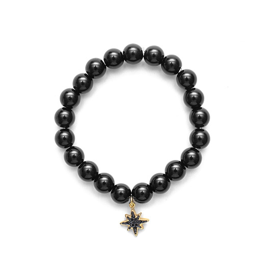 bransoletki z kamieni naturalnych Bransoletka elastyczna Black Stone i Cyrkonie Micro Pave