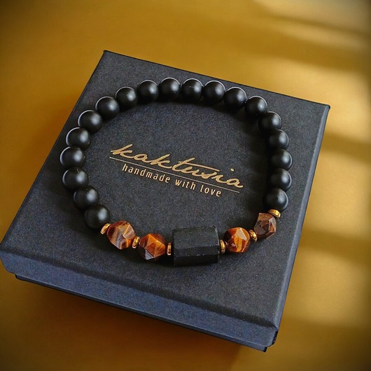 biżuteria męska SUKCES, OCHRONA, SIŁA :: tygrysie oko, turmalin, onyks :: gold