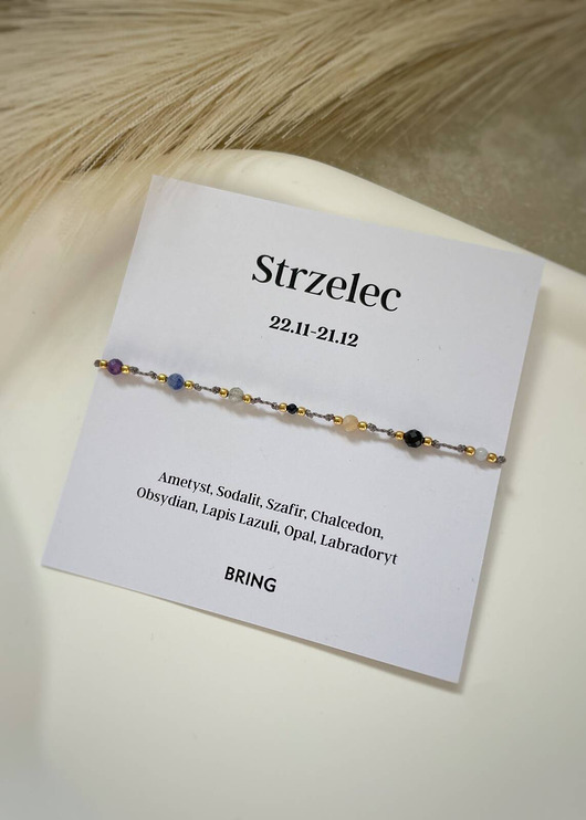 bransoletki z kamieni naturalnych Bransoletka znak zodiaku Strzelec pozlacane kulki