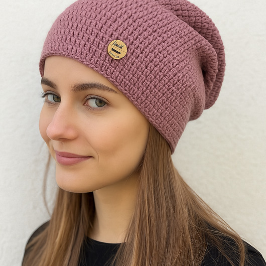 czapki damskie Czapka całoroczna przejściowa cienka bawełna s/m brudny róż