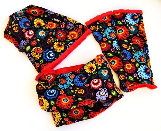 KOMPLET FOLK _ czapka BEANIE, komin i rękawiczki MOJAMAJA