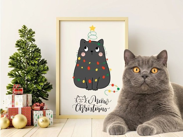 grafiki i ilustracje PLAKAT koty choinka święta prezent wesołych świąt