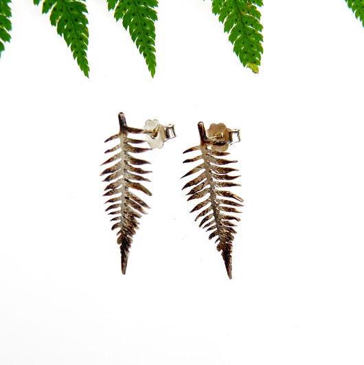 kolczyki srebrne Paproć brązowa mini II - kolczyki srebrne