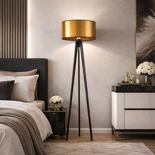 lampy podłogowe Czarna lampa stojąca z miedzianym kloszem MIAMI MIRROR tripod trójnóg