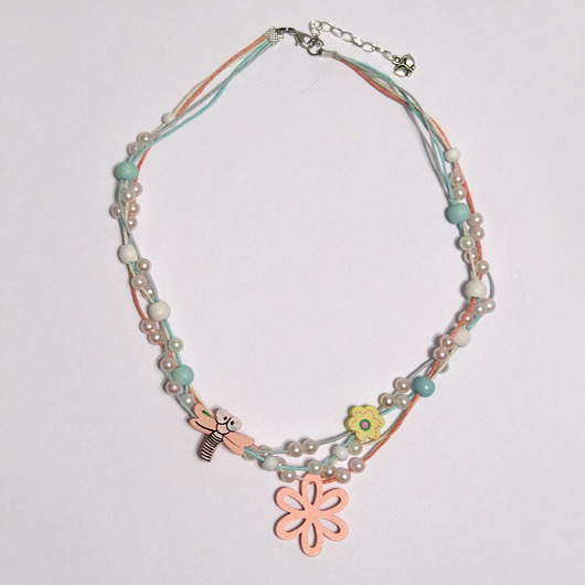 korale Naszyjnik - Ważka, kwiaty - sznureczki - dla dzieci