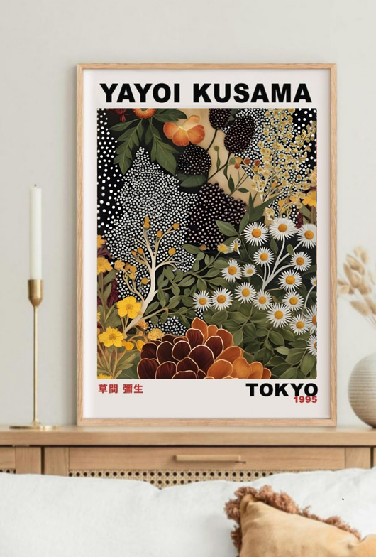 plakaty PLAKAT dekoracyjny kwiaty kropki abstrakcyjny łąka Yayoi Kusama, poster