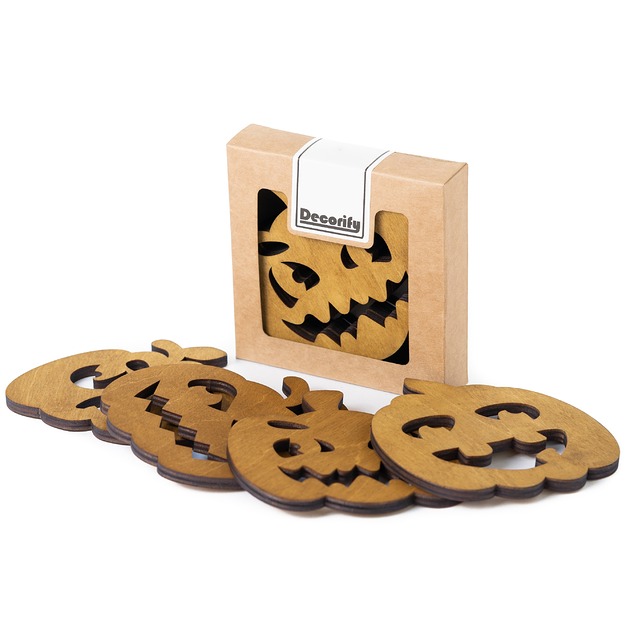 podkładki do kuchni Podkładki pod kubek Halloween Dynia 4 szt. - dąb jasny