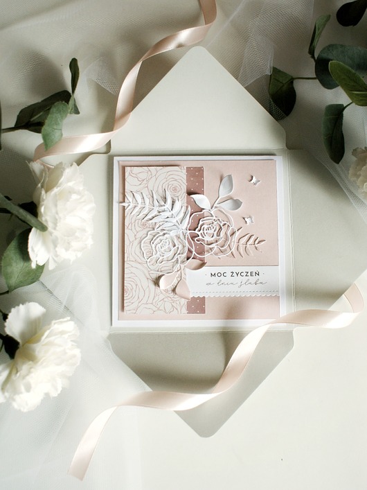 kartki scrapbooking Kartka ślubna pastelowa pudrowy róż kwiaty dla młodej pary na ślub