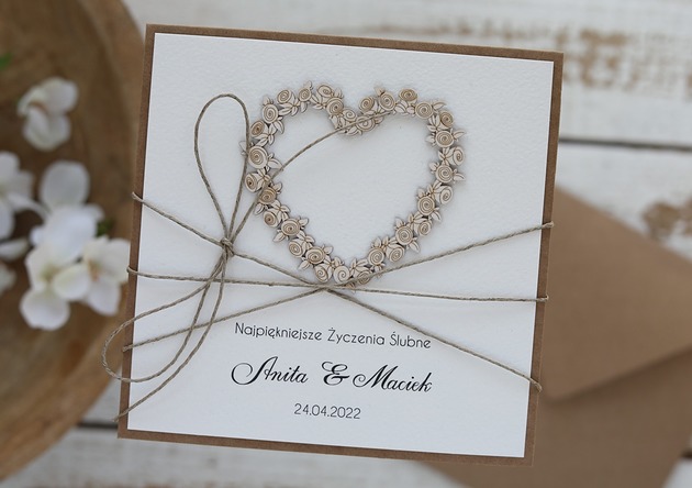 zaproszenia i kartki na ślub Personalizowana  kartka ślubna z kopertą