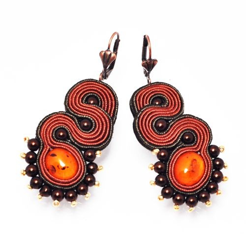 Sutaszowe kolczyki BRONZE AMBER Sylwia Żak