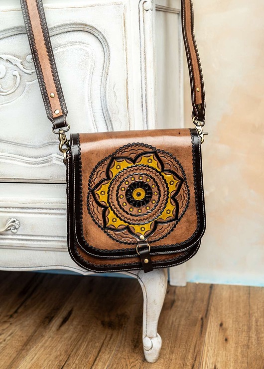 torby na ramię Torebka skórzana Salema mandala ręcznie robiona