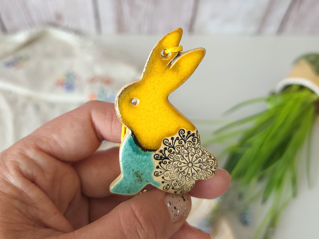 ozdoby wielkanocne Zające wielkanocne z ceramiki - dekoracje wiszące