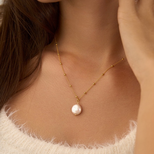 złote naszyjniki Naszyjnik kulkowy perła naturalna słodkowodna - srebro 925 pozłacane