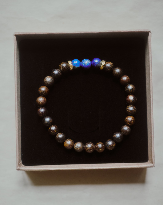 biżuteria męska Męska bransoletka, bronzyt z lapis lazuli