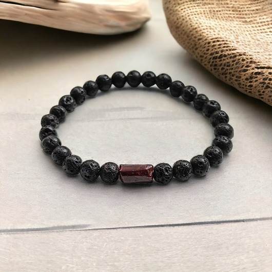 bransoletki z kamieni naturalnych Damska : granat & lawa : energia, ochrona