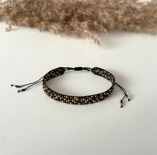 bransoletki ze szkła Klasyka Tkana bransoletka złoto czarna